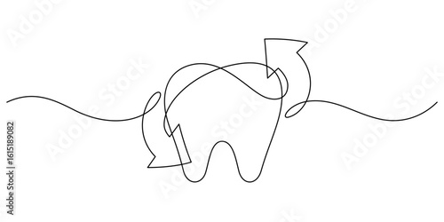 dental tooth symbol refreshing arrows one line continuous