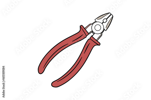 A simple red handled combination pliers tool depicted as a clean line drawing silhouette isolated on white background