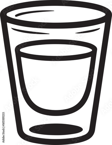 Shot Glass with Liquid Fill, Minimalist Black Outline Vector in Hand-Drawn Style
