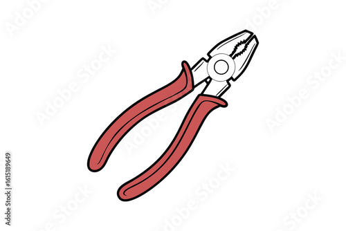A red handled combination pliers tool depicted as a simple silhouette isolated on a clean white background isolated on white background