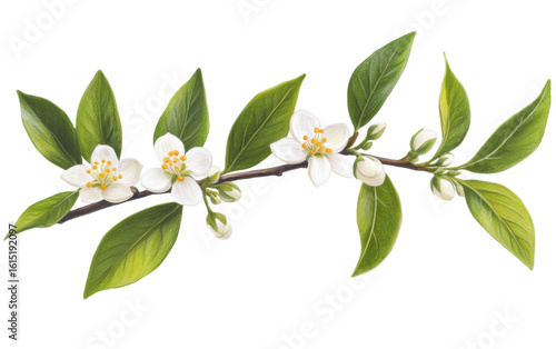 Orange tree branch with white flower on white background,png