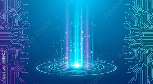 Abstract futuristic technology background with glowing circuitry and light