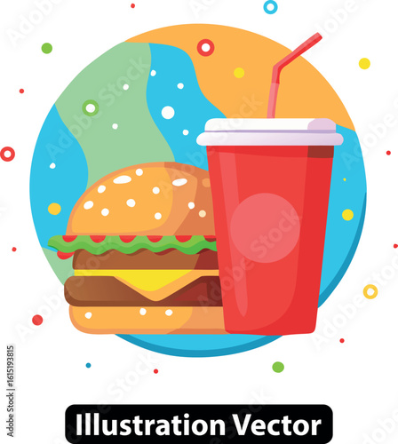 Vector illustration of a fast food combo meal with a cheeseburger and a refreshing soda