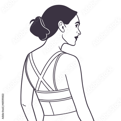 woman profile view, black and white line art clip art preview