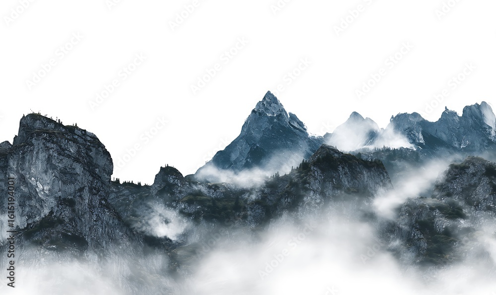 Obraz premium Mountains shrouded in mist ethereal landscape