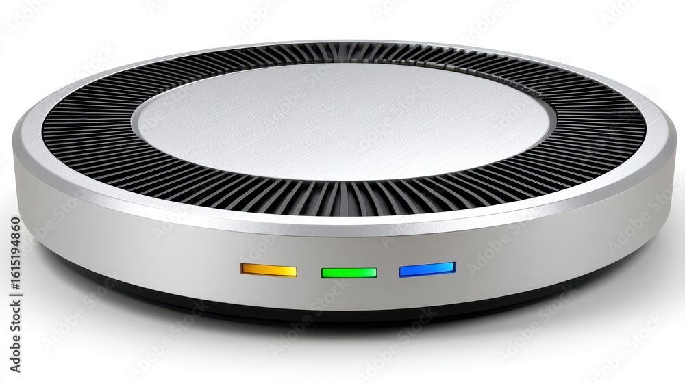 Fototapeta premium Silver Circular Device with Multicolored LED Lights