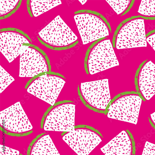 Dragon Fruit Pieces Vector Seamless Pattern