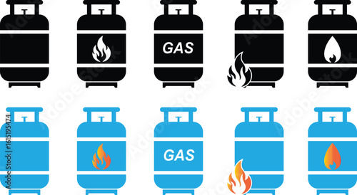Gas cylinder icon set. Silhouette of LPG gas cylinder, tank vector symbol design isolated on transparent background. Gas propane tank icon vector illustration.
