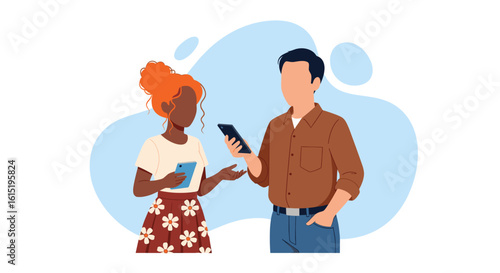 Diverse young people using smartphones, ideal for websites, apps, and social media posts about communication, technology, or collaboration.