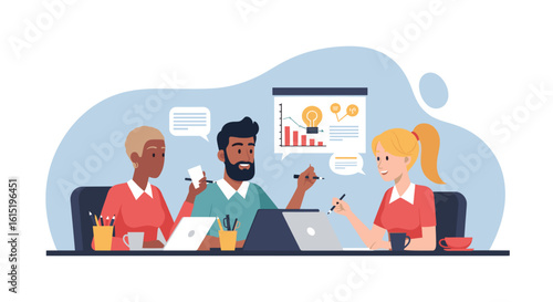 Diverse team brainstorming and collaborating on project, perfect for website landing pages or presentations.