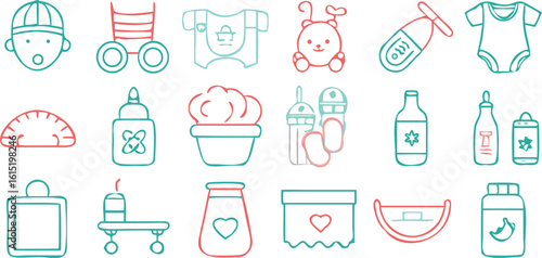Baby & Toddler Line Icon Set – Vector Minimalist Line Icons for Infant Care, Toys, and Early Childhood Essentials