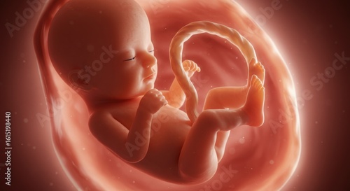 Visualization of a fetus inside the womb, depicting human development in pregnancy showcasing the