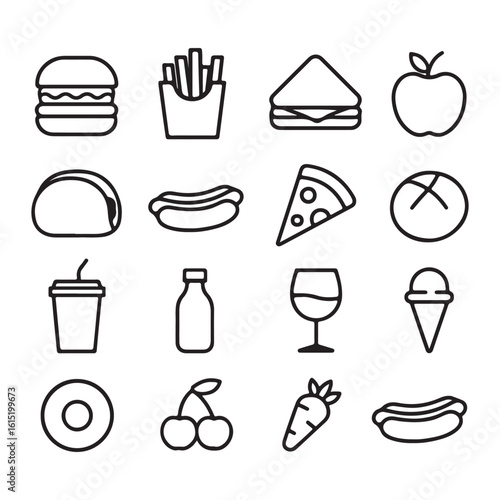 Food and Drink Line Icons Set for Menu and Nutrition Apps

