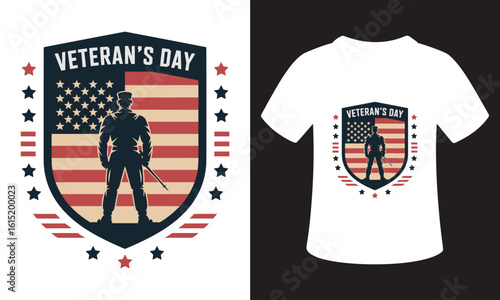 Veteran s day shield design with american flag and soldier silhouette