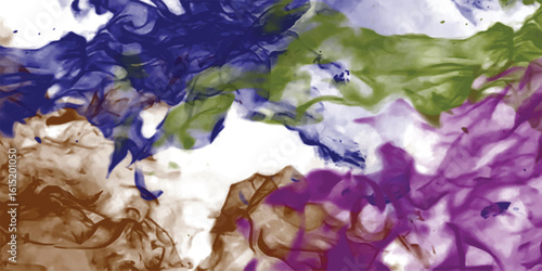 Abstract watercolor artwork with overlapping colorful painted elements creating a visually stimulating artistic design with vibrant tones on a white background.