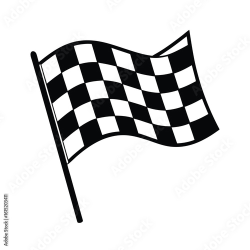 a black and white drawing of a checkered racing flag 