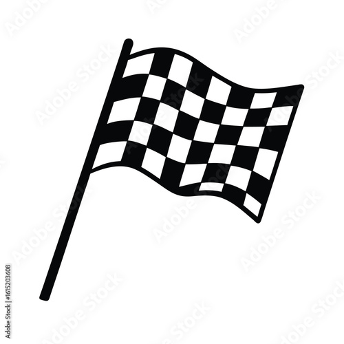 a black and white drawing of a checkered racing flag 