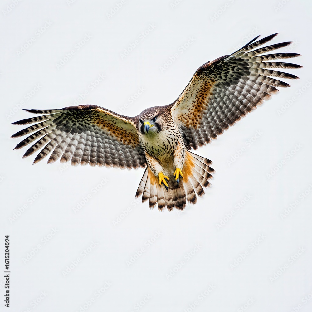 Fototapeta premium Majestic Hawk in Flight: A breathtaking image of a hawk soaring through the air, its wings outstretched in a graceful display of power and freedom. the background features clear blue skies