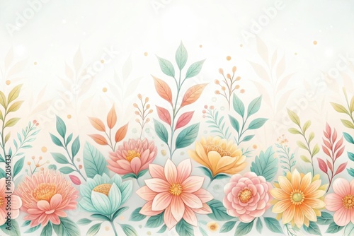 Soft watercolor floral border with delicate pastel hues
