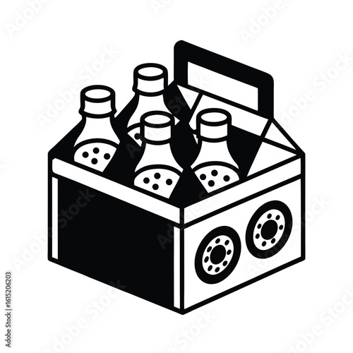 Craft soda tasting box with black outline and colorful elements