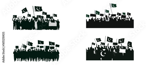 Pakistan Patriotic Protest Silhouette – Unity and Freedom March Vector

