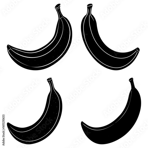 Four black and white bananas arranged in a square pattern on a white background illustration style