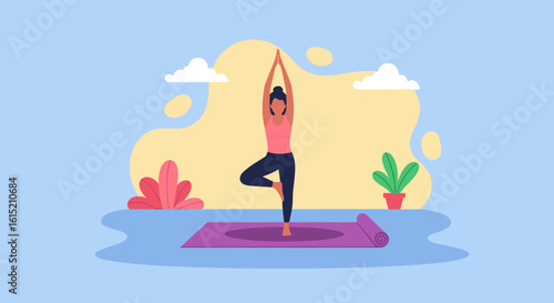 Woman practicing yoga outdoors. Perfect for wellness websites, fitness blogs, or yoga studio marketing materials.