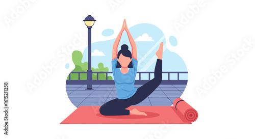Woman doing yoga outdoors: Perfect for wellness websites, fitness blogs, or health publications.