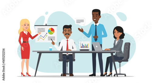 Diverse business team collaborating on a project, perfect for presentations and reports.