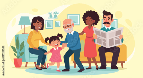 Multigenerational family enjoying time together at home, perfect for family, togetherness, and generational concepts.
