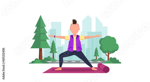 Person practicing yoga outdoors in the city, perfect for fitness websites or wellness brochures.