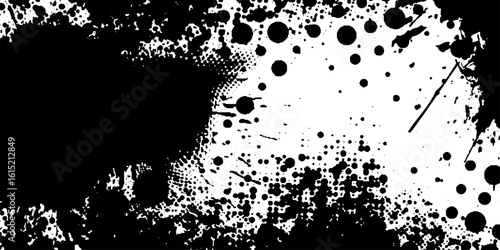 Vector pink style paintbrush grunge with halftone dots pattern texture Vector black ink splatter brush stroke on diagonal halftone background.

