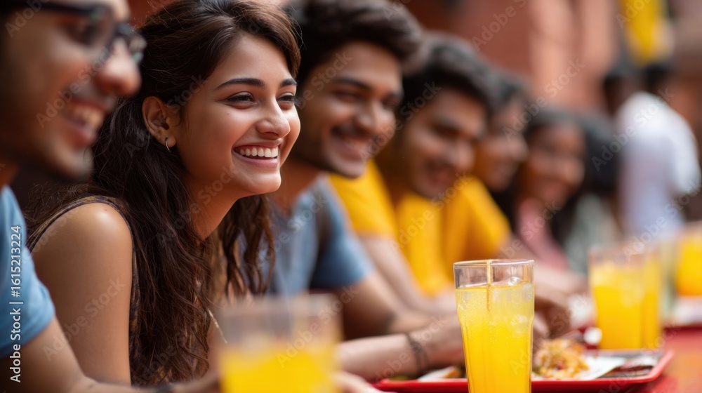 Obraz premium group of college student discussing laughing at canteen