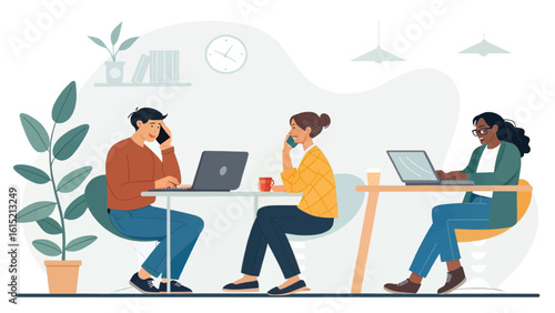 Diverse team collaborating in a modern office, perfect for website banners or presentations.
