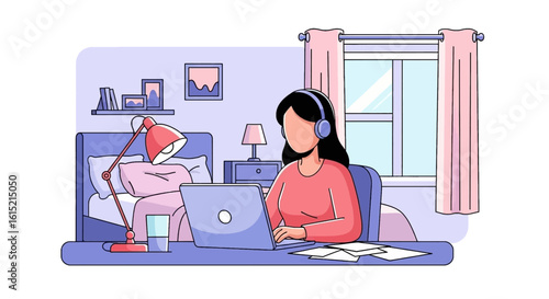 Woman working from home on laptop, perfect for blog posts about remote work or online business.