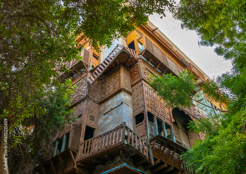 Old house with wooden mashrabiya in al-Balad quarter, Mecca province, Jeddah, Saudi Arabia