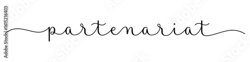 PARTENARIAT (PARTNERSHIP in French) black vector brush calligraphy banner with swashes