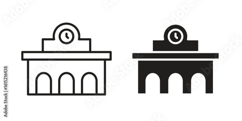 Train station building icon vector in simple flat design, outline.