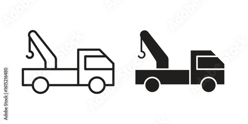 Tow truck icon vector in simple flat design, outline.