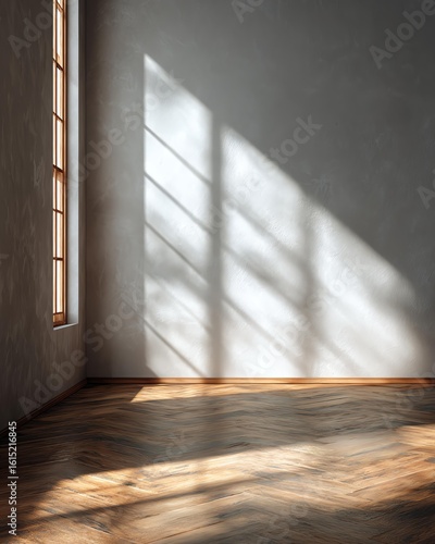 Empty room interior space background mock-up empty, sunlight, and shadows room walls Empty room with natural light and shadows.