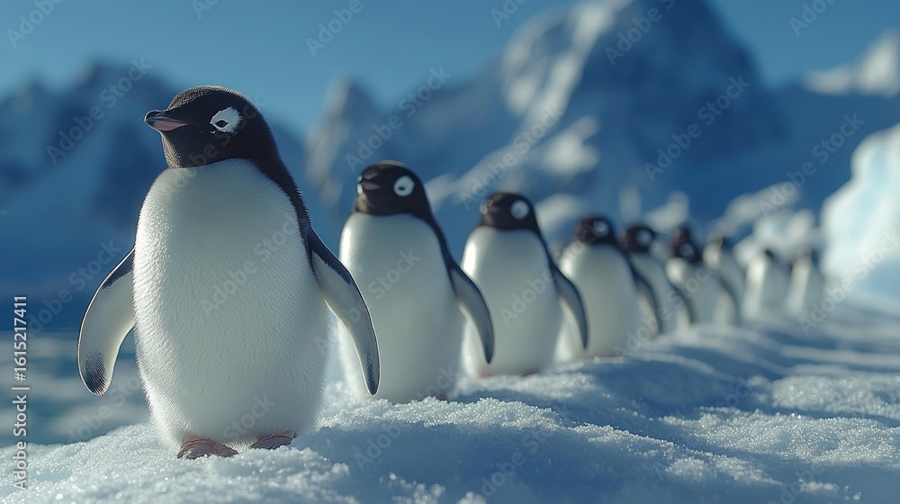 Obraz premium Penguins on ice, serene landscape