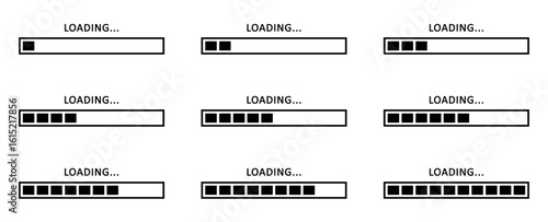 set of loading bar icons, loading process bar set, loading bar zero to full. loading bar vector set.