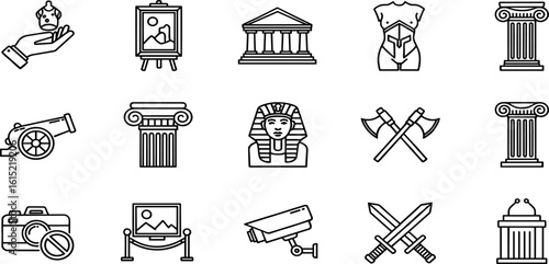 Museum Icons. Editable Stroke. Set of thin line icons symbol collection