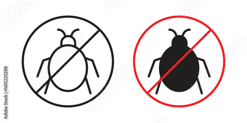 No Bug icon vector in simple flat design, outline.