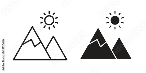 Mountain icon vector in simple flat design, outline.
