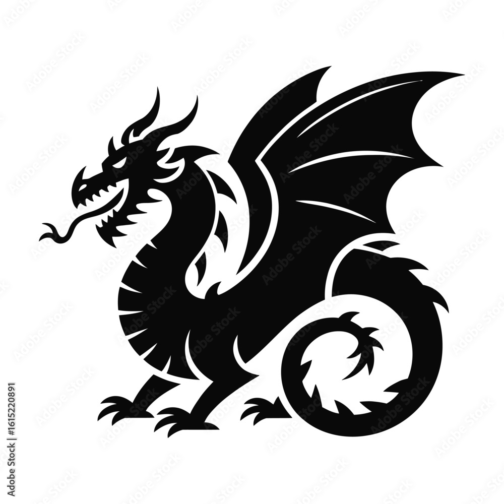 Fototapeta premium Iconic Black Dragon Silhouette Illustration - A Symbol of Power and Fantasy