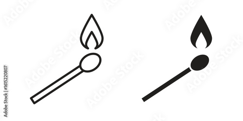 Match fire icon vector in simple flat design, outline.