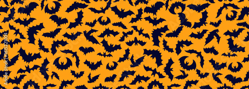 Seamless pattern Halloween bats cloud. Background hauntingly vector tile, featuring a nocturnal fly of winged vampire creature black silhouettes. Seamless pattern bats fly for holiday Halloween.