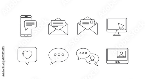Collection of communication icons including phone, email, computer and messages icons