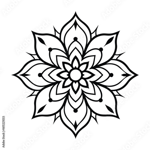 Intricate mandala artwork with floral and geometric patterns, perfect for coloring pages, digital art, meditation visuals, or decorative use